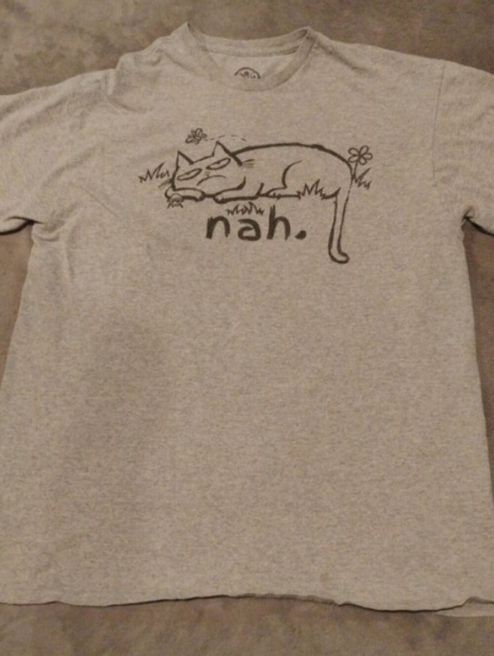 ODM Gray Grumpy Cat Nah Sarcastic Funny Graphic Tee Shirt - Large